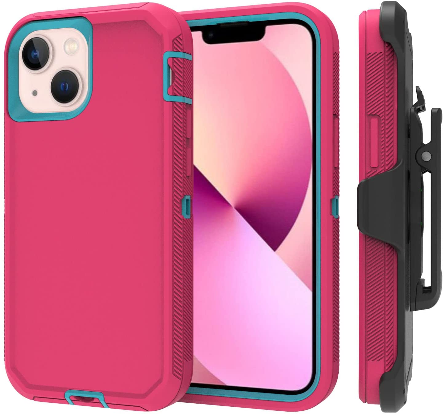 Premium Armor Heavy Duty Case with Clip for Apple iPHONE 13 Pro (6.1) (Hot Pink Blue)